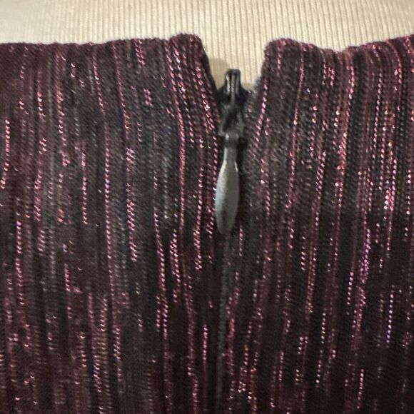 Womens Sz 6 Burgundy Metallic Sheath Dress Draped Overlay Party Elegant Evening - Picture 8 of 16